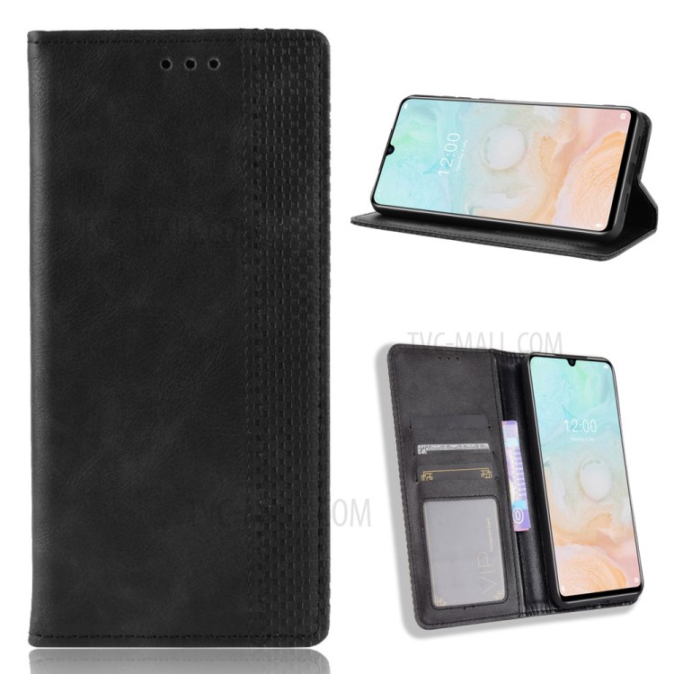 Retro Style PU Leather Magnetic Wallet Stand Phone Shell for Doogee N20 Pro - Black-1
