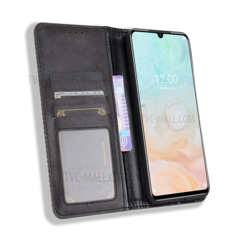 Retro Style PU Leather Magnetic Wallet Stand Phone Shell for Doogee N20 Pro - Black-6