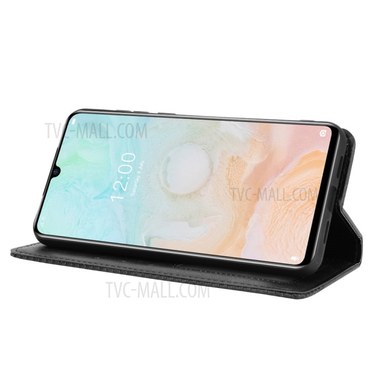 Retro Style PU Leather Magnetic Wallet Stand Phone Shell for Doogee N20 Pro - Black-7