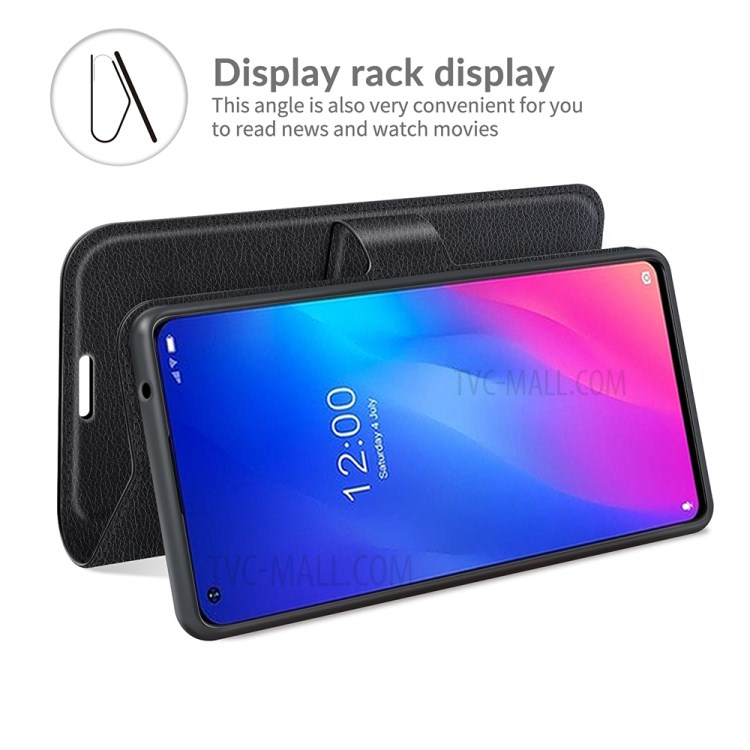 Litchi Skin Wallet Stand Leather Protection Case for Doogee N30 Phone Cover - Black-4