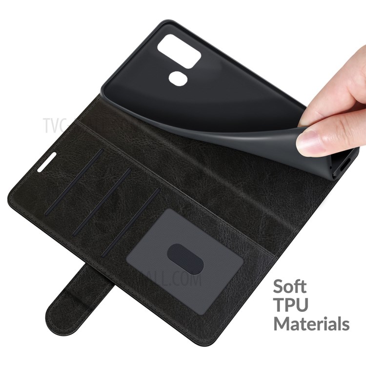 Crazy Horse Wallet Stand Leather Phone Case for Doogee N30 Mobile Casing - Black-5