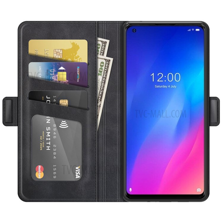 Magnetic Double Clasp Wallet Leather Mobile Phone Case Stand for Doogee N30 - Black-2