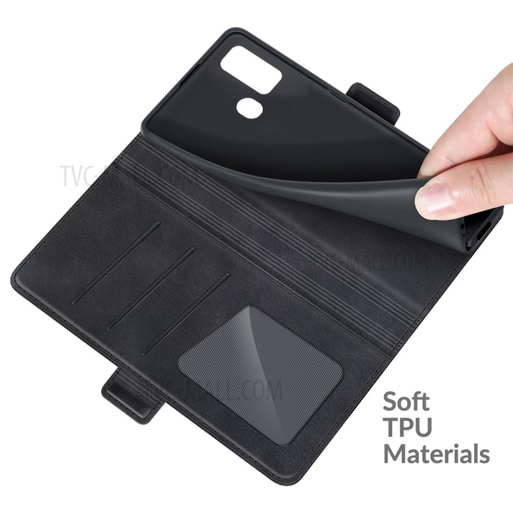 Magnetic Double Clasp Wallet Leather Mobile Phone Case Stand for Doogee N30 - Black-5