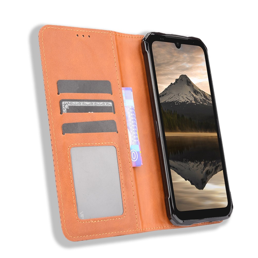 Retro Textured Surface Leather and TPU Flip Phone Leather Case Shockproof Leather Phone Wallet Stand Cover for Doogee S86 / S86 Pro - Brown-4