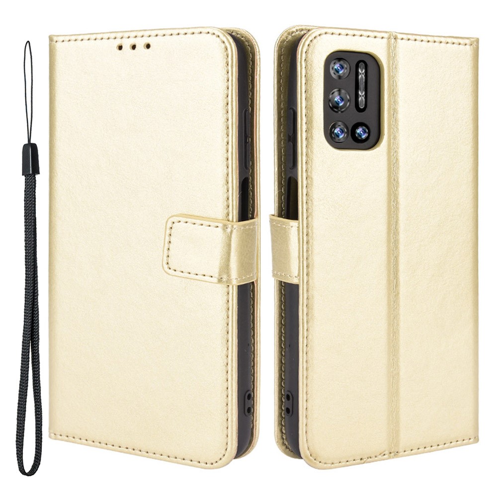 Fashionable Crazy Horse PU Leather and TPU Phone Flip Case Wallet Design Protective Cellphone Cover Shell for Doogee N40 Pro - Gold-1
