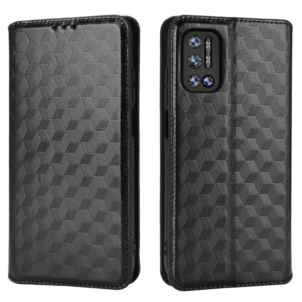 For Doogee N40 Pro Imprinting Rhombus Leather Case Stand Wallet Folio Flip Phone Cover - Black-1