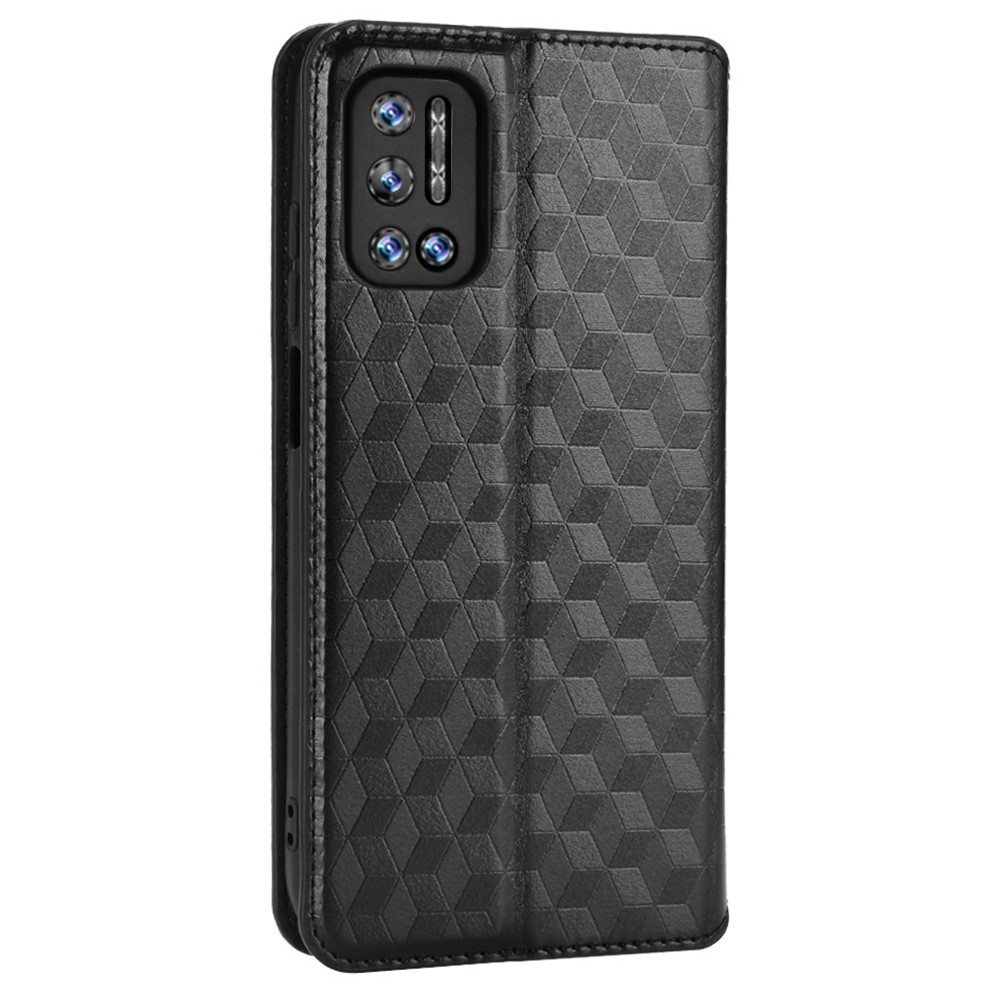 For Doogee N40 Pro Imprinting Rhombus Leather Case Stand Wallet Folio Flip Phone Cover - Black-3
