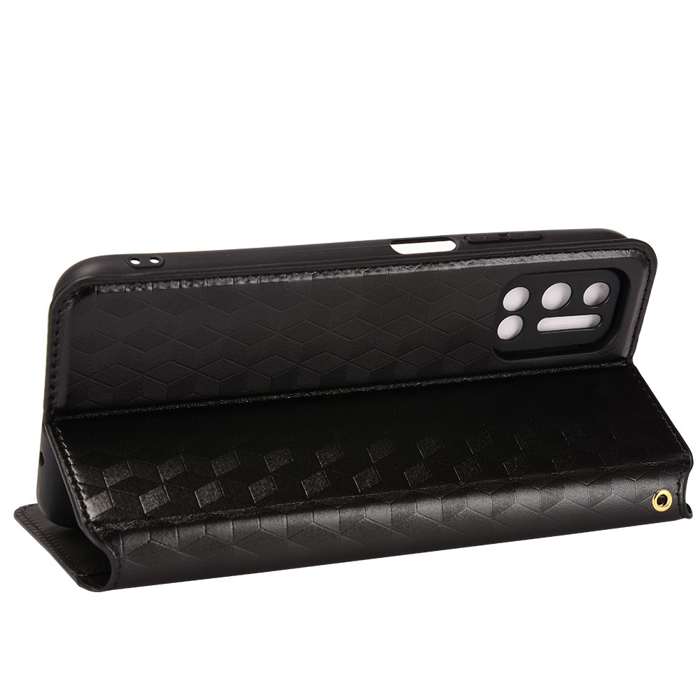 For Doogee N40 Pro Imprinting Rhombus Leather Case Stand Wallet Folio Flip Phone Cover - Black-4
