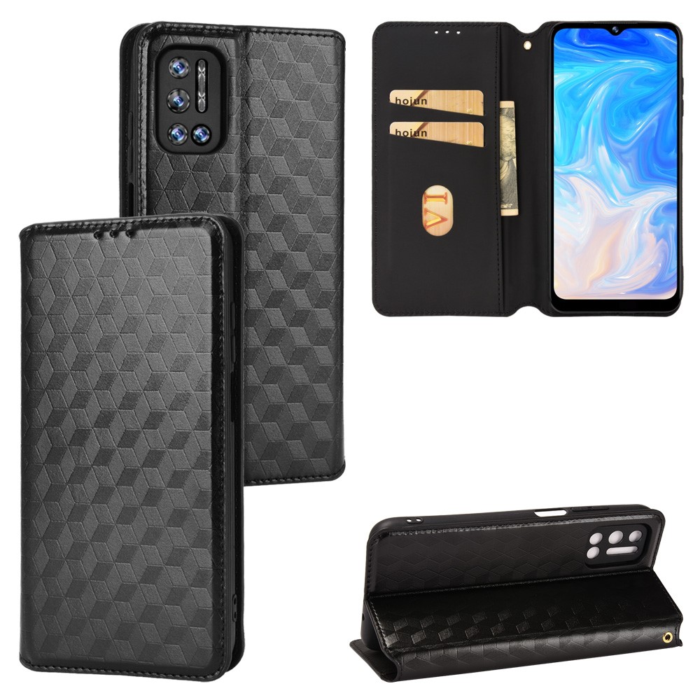 For Doogee N40 Pro Imprinting Rhombus Leather Case Stand Wallet Folio Flip Phone Cover - Black-9