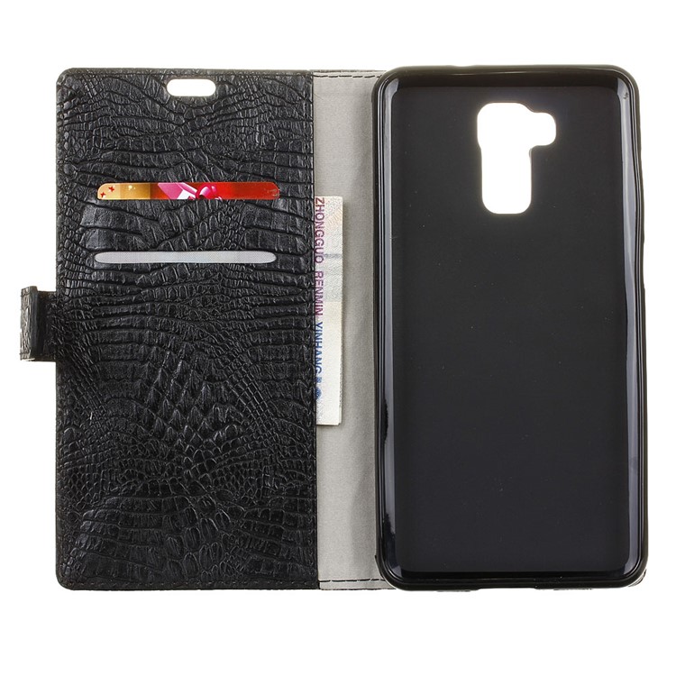 Crocodile Texture Leather Wallet Stand Case for Doogee Y6 - Black-3