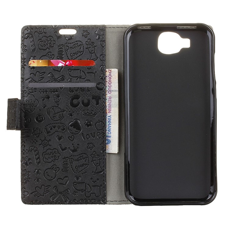 Cartoon Graffiti Cell Phone Case Flip Leather Wallet for Doogee X9 Mini - Black-3