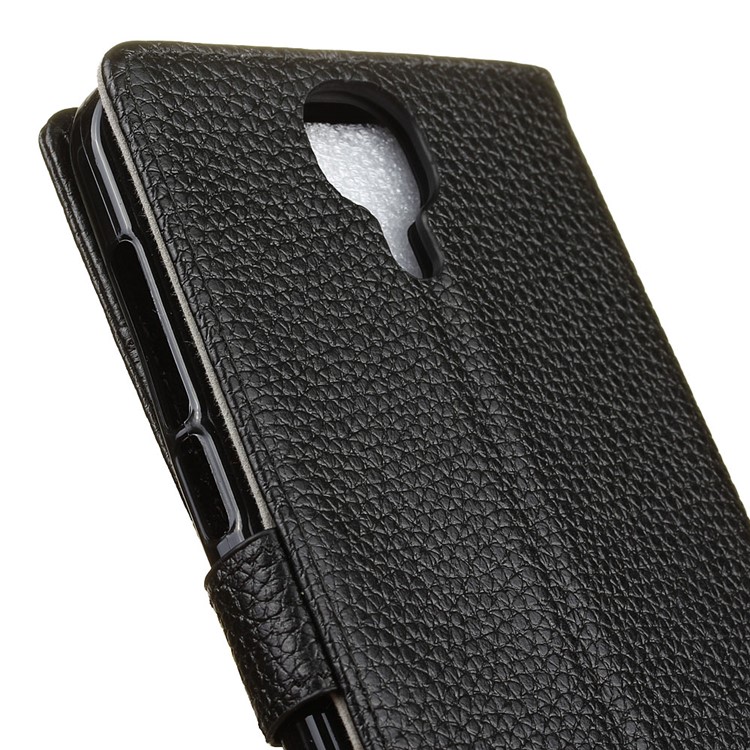 Genuine Leather Wallet Flip Cover for Doogee X9 Pro - Black-3