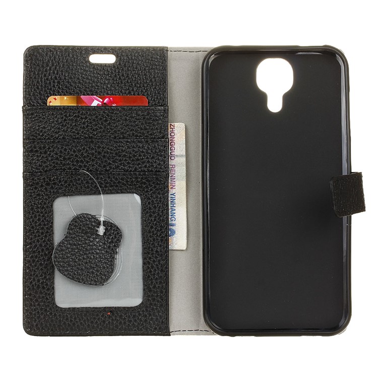 Genuine Leather Wallet Flip Cover for Doogee X9 Pro - Black-4