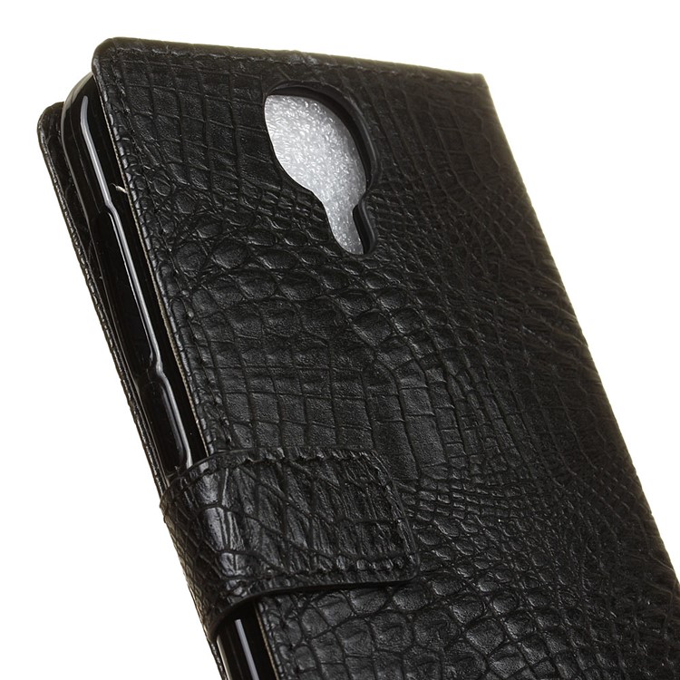 Crocodile Texture Leather Wallet Stand Cell Phone Case for Doogee X9 Pro - Black-4