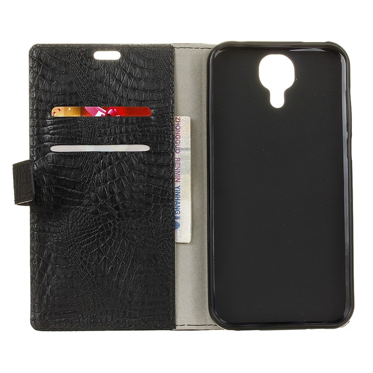 Crocodile Texture Leather Wallet Stand Cell Phone Case for Doogee X9 Pro - Black-5