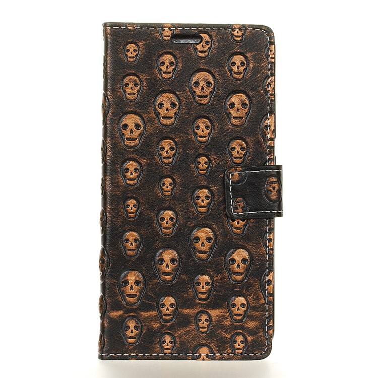 For Doogee Shoot 1 Metal Style Imprinted Pattern Leather Wallet Stand Case - Brown / Skulls-1
