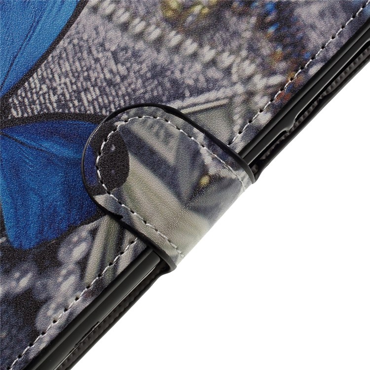 Patterned Leather Wallet Stand Phone Case for Doogee Y6 - Blue Butterfly-10