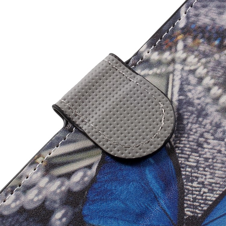 Patterned Leather Wallet Stand Phone Case for Doogee Y6 - Blue Butterfly-11