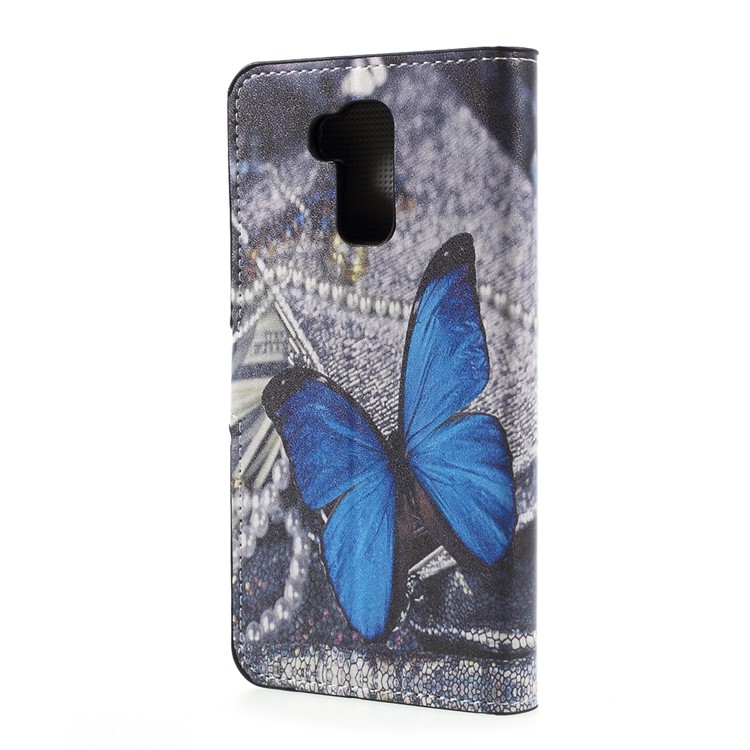 Patterned Leather Wallet Stand Phone Case for Doogee Y6 - Blue Butterfly-2