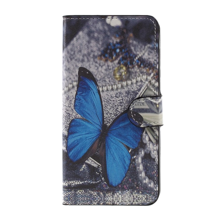 Patterned Leather Wallet Stand Phone Case for Doogee Y6 - Blue Butterfly-3