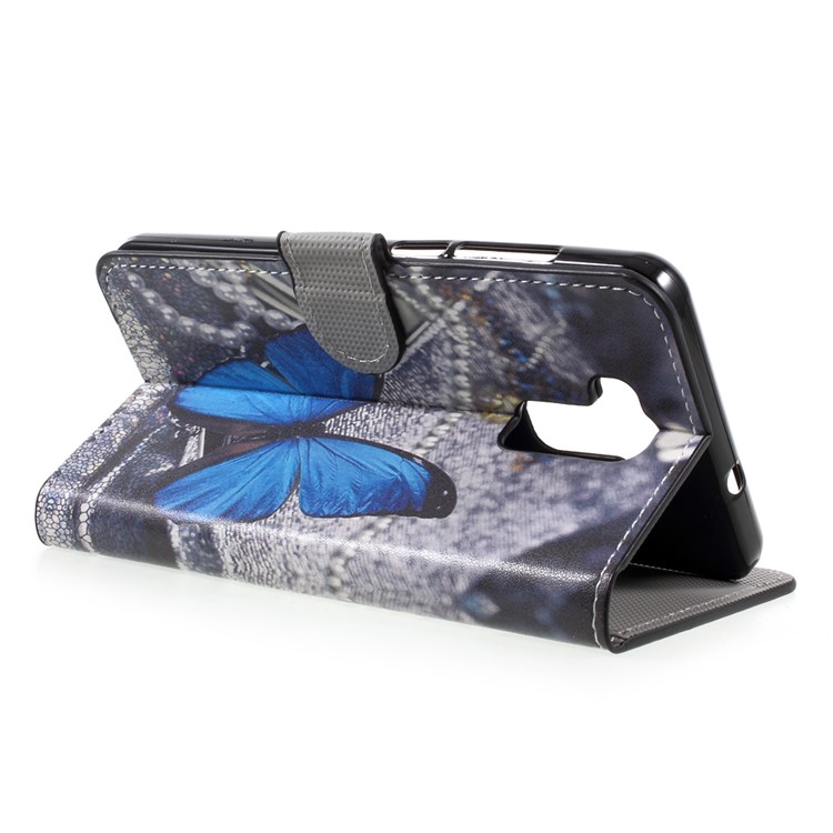Patterned Leather Wallet Stand Phone Case for Doogee Y6 - Blue Butterfly-5