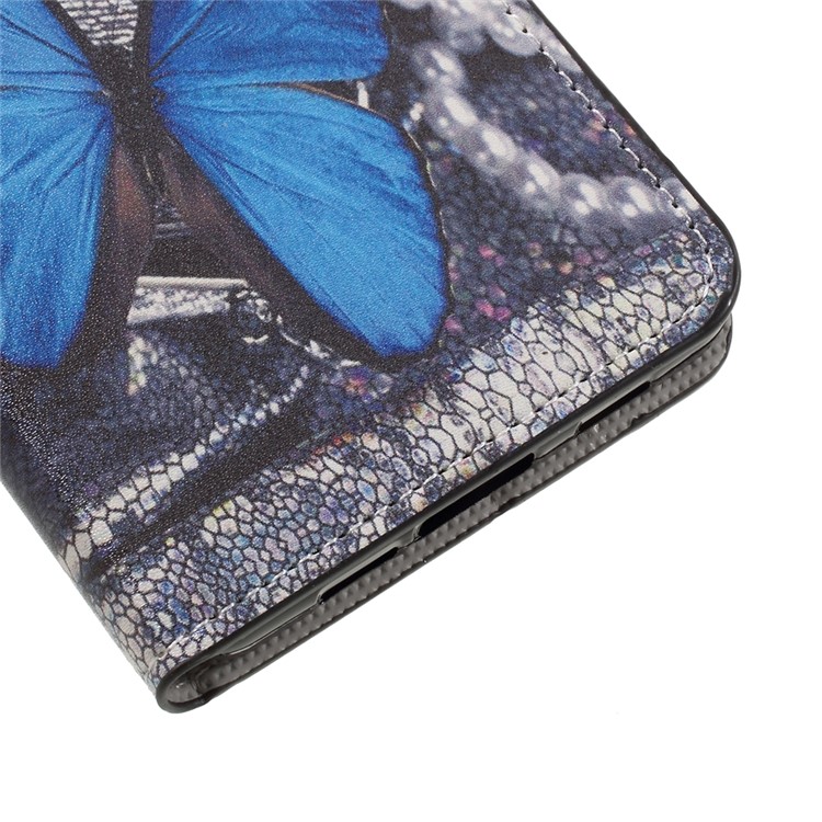 Patterned Leather Wallet Stand Phone Case for Doogee Y6 - Blue Butterfly-8