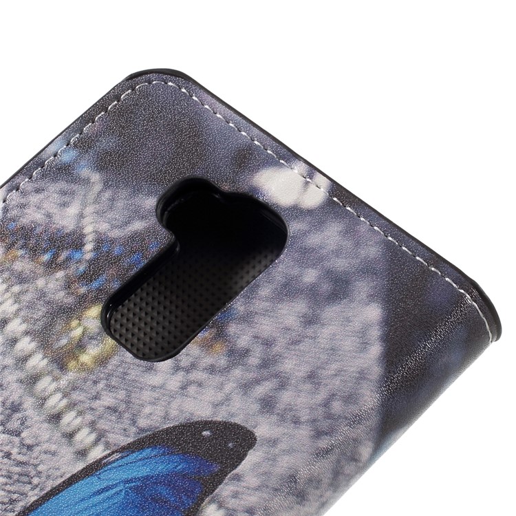 Patterned Leather Wallet Stand Phone Case for Doogee Y6 - Blue Butterfly-9