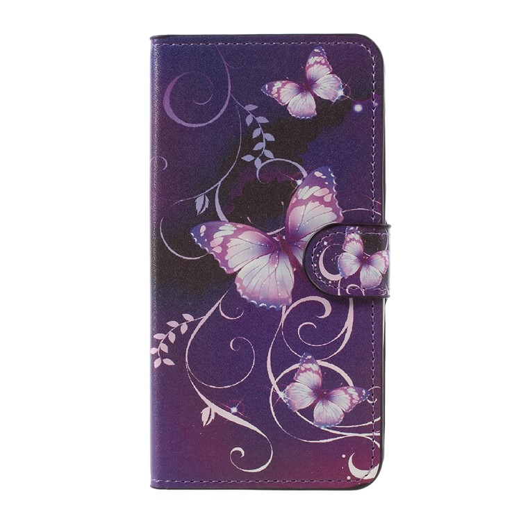 Patterned Leather Wallet Flip Folio Case for Doogee Y6 - Purple Butterflies Vines-1