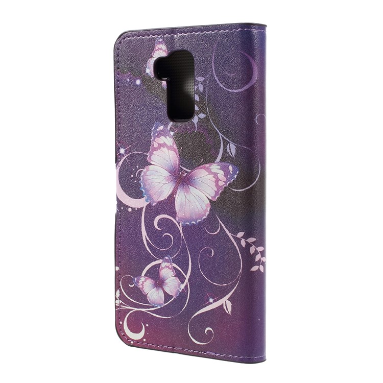 Patterned Leather Wallet Flip Folio Case for Doogee Y6 - Purple Butterflies Vines-3
