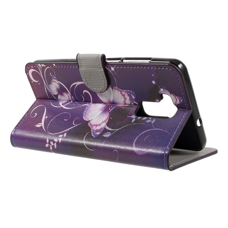 Patterned Leather Wallet Flip Folio Case for Doogee Y6 - Purple Butterflies Vines-5