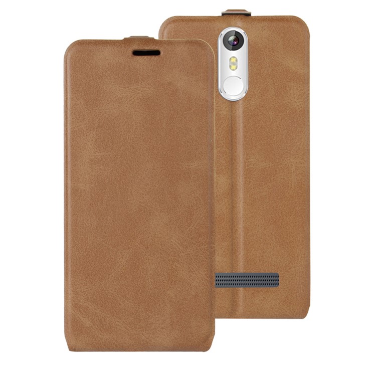 Crazy Horse Vertical Flip Card/Photo Slot Leather Mobile Casing for Leagoo M8 - Brown-1