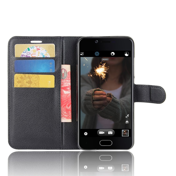 Lychee Skin Wallet Leather Cell Case with Stand for Doogee Shoot 2 - Black-4