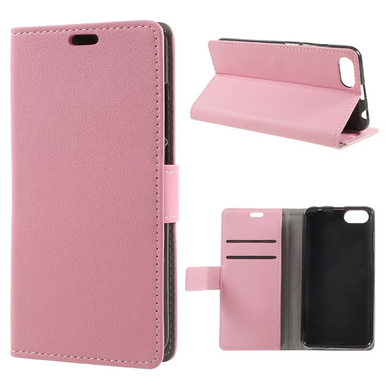 PU Leather Protection Mobile Shell with Card Slots for Doogee Shoot 2 - Pink-1