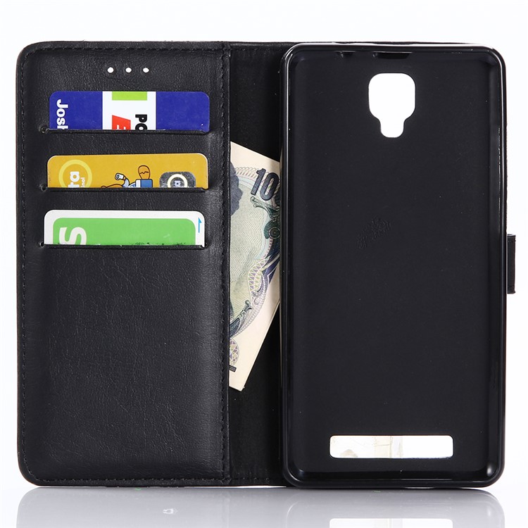 Retro Style Crazy Horse Leather Wallet Phone Cover for Doogee X10 - Black-3