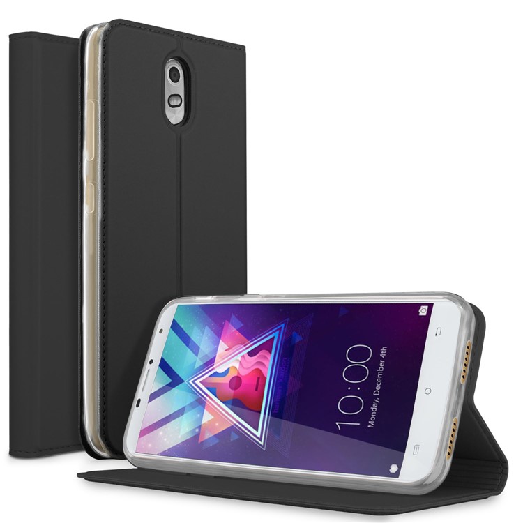 Auto-absorbed Smooth Leather Stand Case for CUBOT Hafury Umax 2017 - Black-1