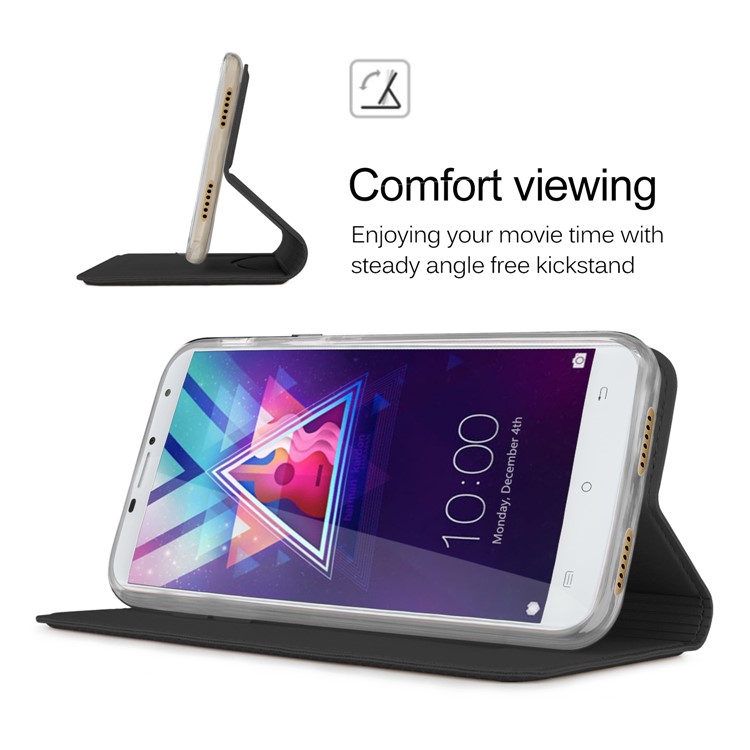 Auto-absorbed Smooth Leather Stand Case for CUBOT Hafury Umax 2017 - Black-4