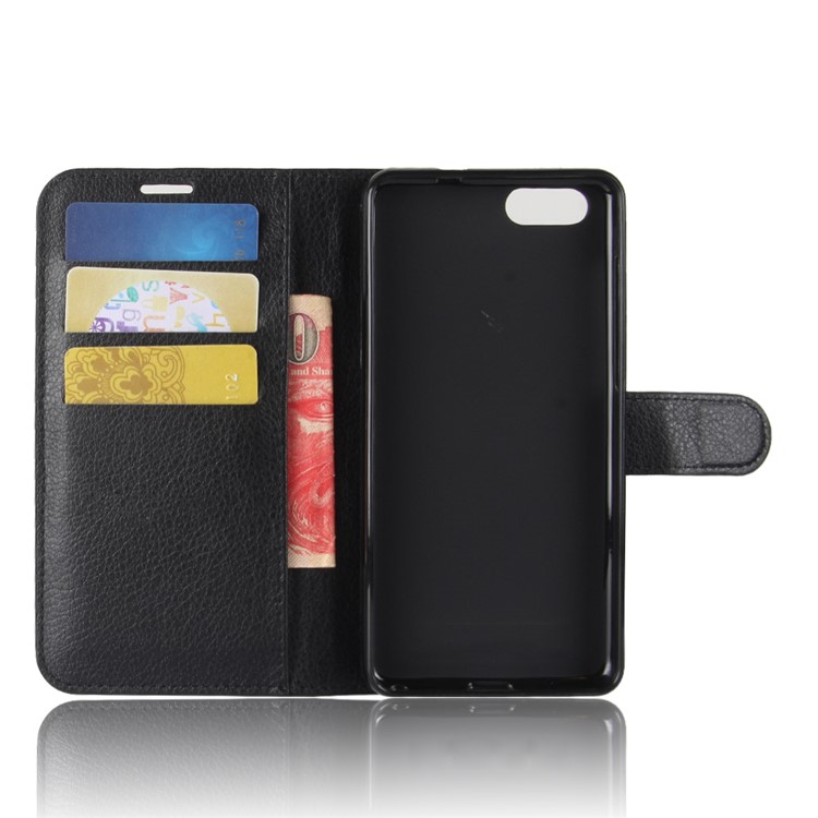 Litchi Skin PU Leather Wallet Stand Phone Shell for Cubot Magic - Black-3