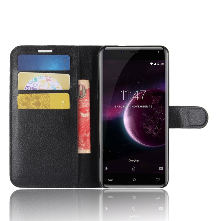 Litchi Skin PU Leather Wallet Stand Phone Shell for Cubot Magic - Black-4