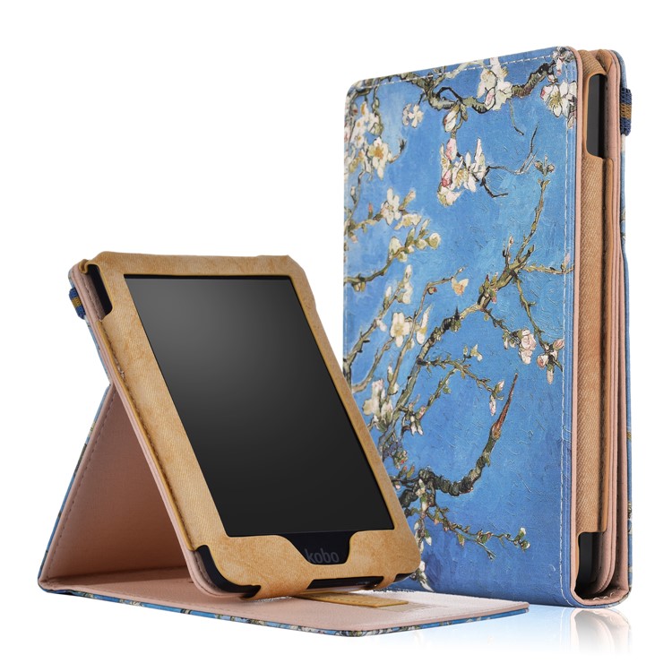 Pattern Printing Vertical PU Leather Smart Stand Shell with Hand Strap for Kobo Clara HD (2018) - Winersweet-1