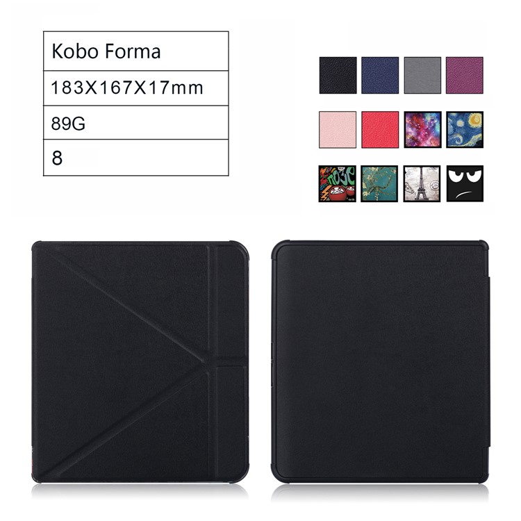 Origami Stand Leather Smart Case for Kobo Forma - Black-11