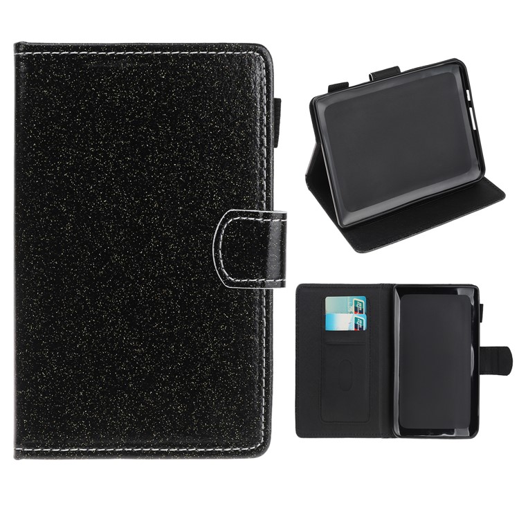 Glitter Powder Stand Leather Smart Case with Card Slots for Kobo Clara HD - Black-1