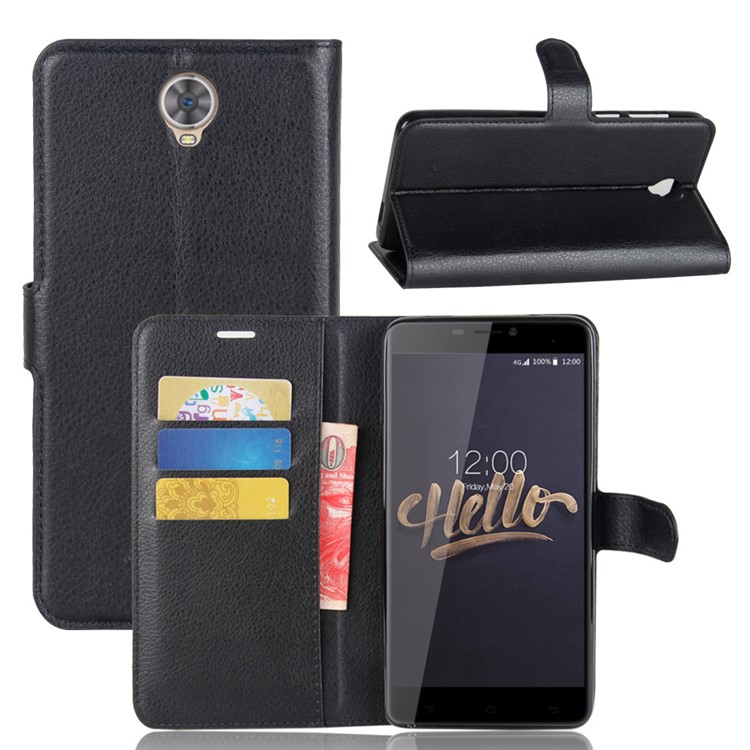 Litchi Skin PU Leather Wallet Stand Phone Case for Cubot Max - Black-1