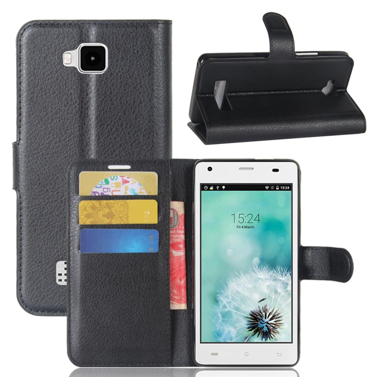 Litchi Skin PU Leather Wallet Stand Phone Case for Cubot Echo - Black-1