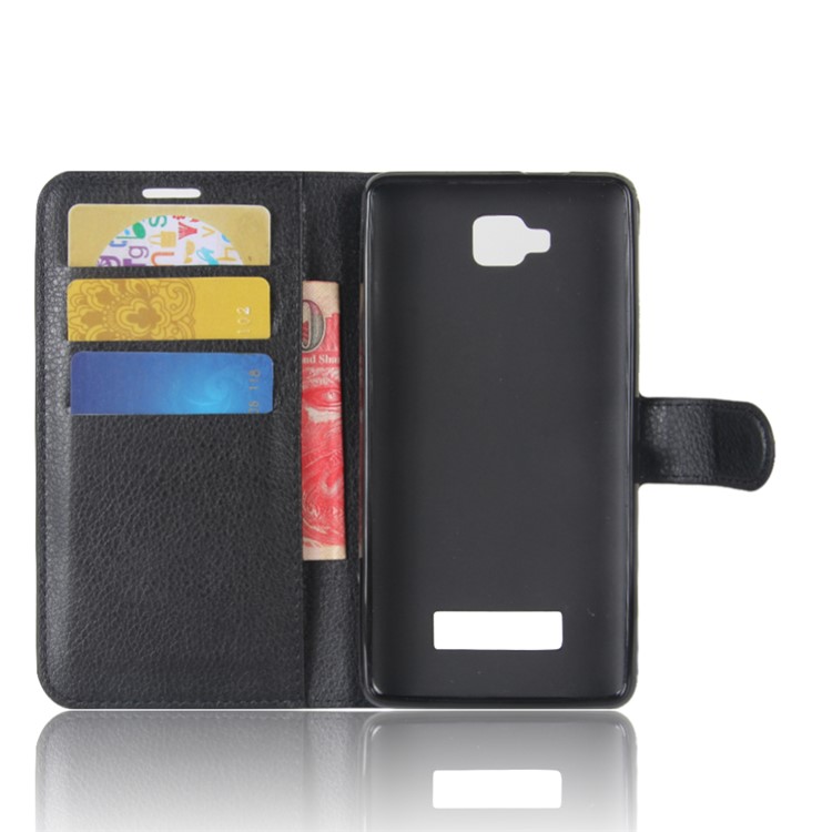 Litchi Skin PU Leather Wallet Stand Phone Case for Cubot Echo - Black-3