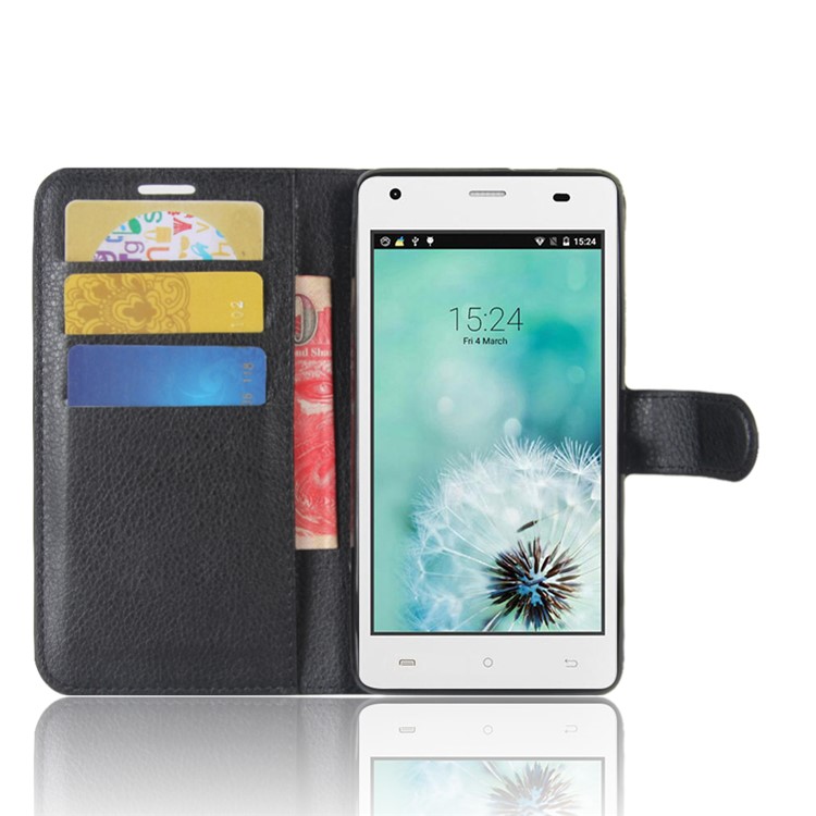 Litchi Skin PU Leather Wallet Stand Phone Case for Cubot Echo - Black-4