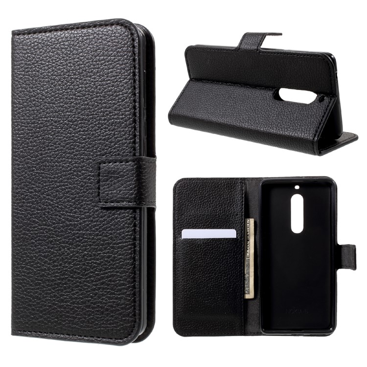 Bolsa Magnética De Pele Litchi Para Nokia 5 - Preto-1