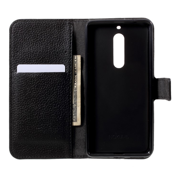 Bolsa Magnética De Pele Litchi Para Nokia 5 - Preto-5