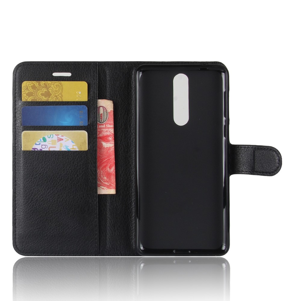 Litchi Skin Wallet Leather Magnetic Protective Cover for Nokia 8 - Black-3