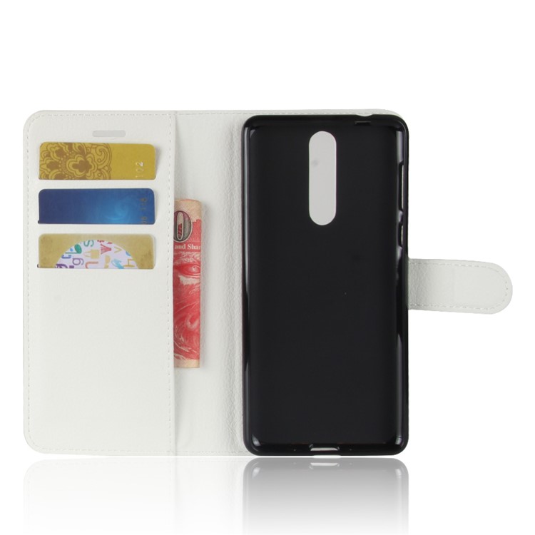 Billetera Litchi Cuero Carcasa Protectora Magnética Para Nokia 8 - Blanco-3