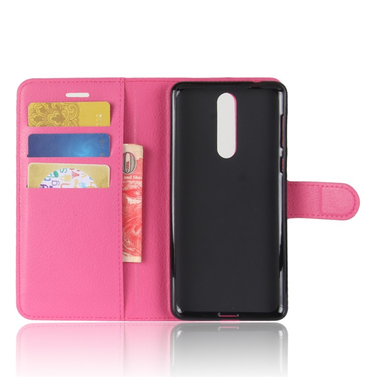 Litchi Skin Wallet Leather Magnetic Protective Shell for Nokia 8 - Rose-3
